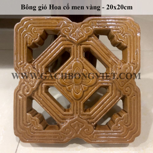 Gạch bông gió tráng men 20x20, Hoa Cổ vàng