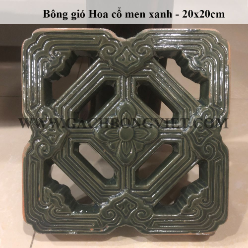 Gạch bông gió tráng men 20x20, Hoa Cổ xanh