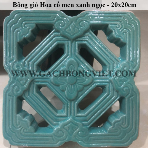 Gạch bông gió tráng men 20x20, Hoa Cổ xanh ngọc