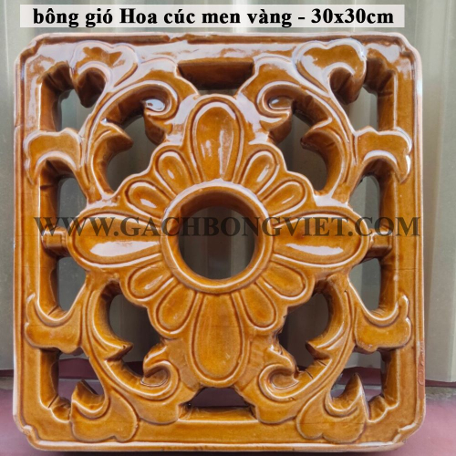 Gạch bông gió tráng men 30x30, Hoa Cúc vàng